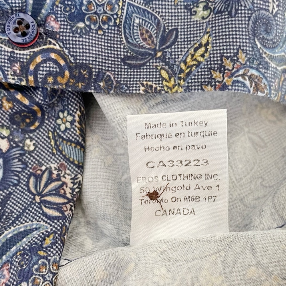 7 Downie St. Men Blue‎ Floral Paisley Dress Shirt Size Large Canadian Designer - Picture 8 of 10